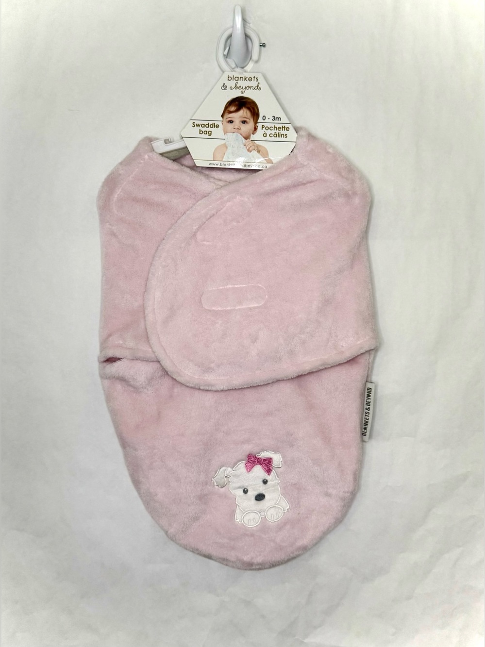 Pink Baby Swaddle Bag With a Puppy Appliqué